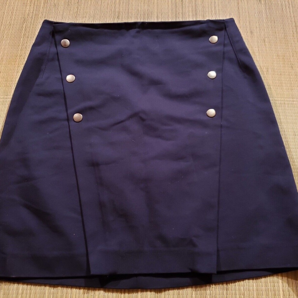 ZARA Basic Collection EUC A-Line Skirt SMALL Navy Blue Buttons Studded